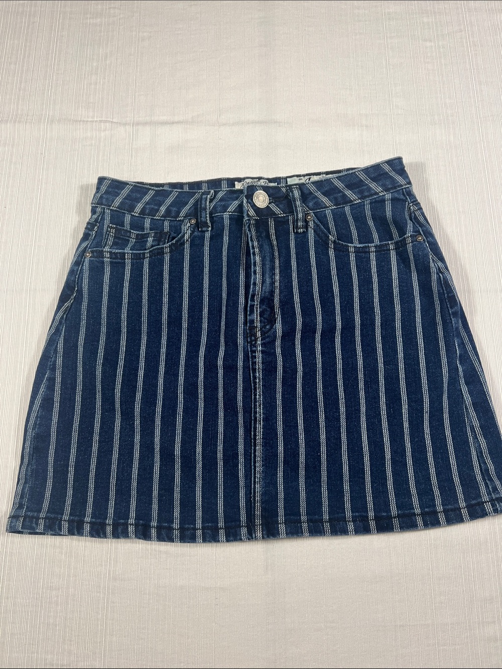 Navy and White Vertical-Stripe Skirt